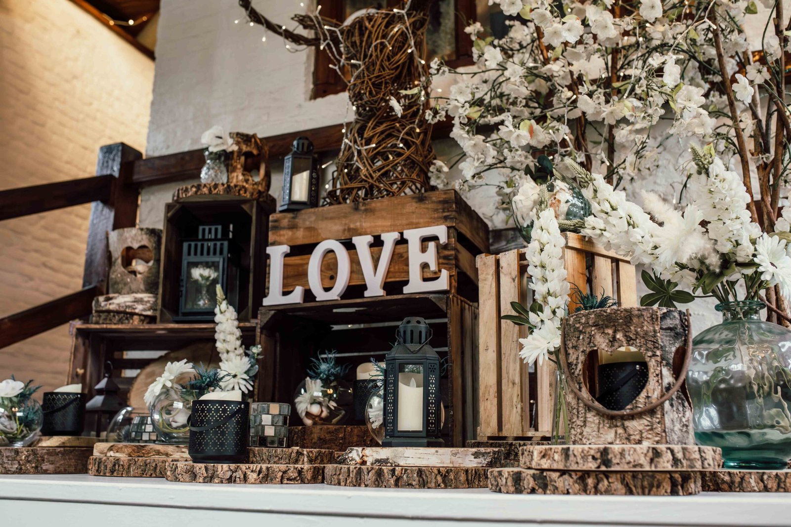 Wedding decorations with LOVE letters at Tudor Barn Eltham