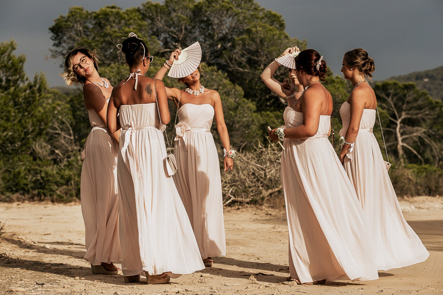 Monica and her bridesmaids together in the Ibiza sunshine