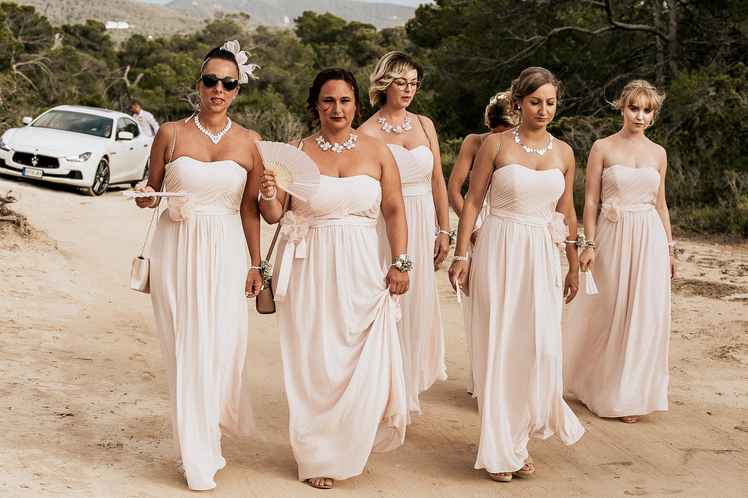 The bridal party arriving for the wedding