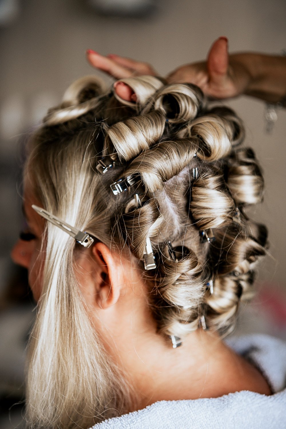 Wedding morning hair preparations for Monica