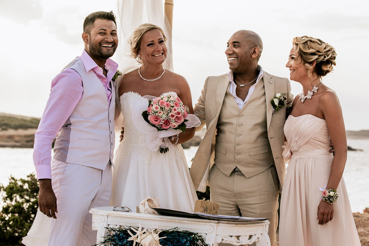 Mike and Monica celebrating with friends after the ceremony