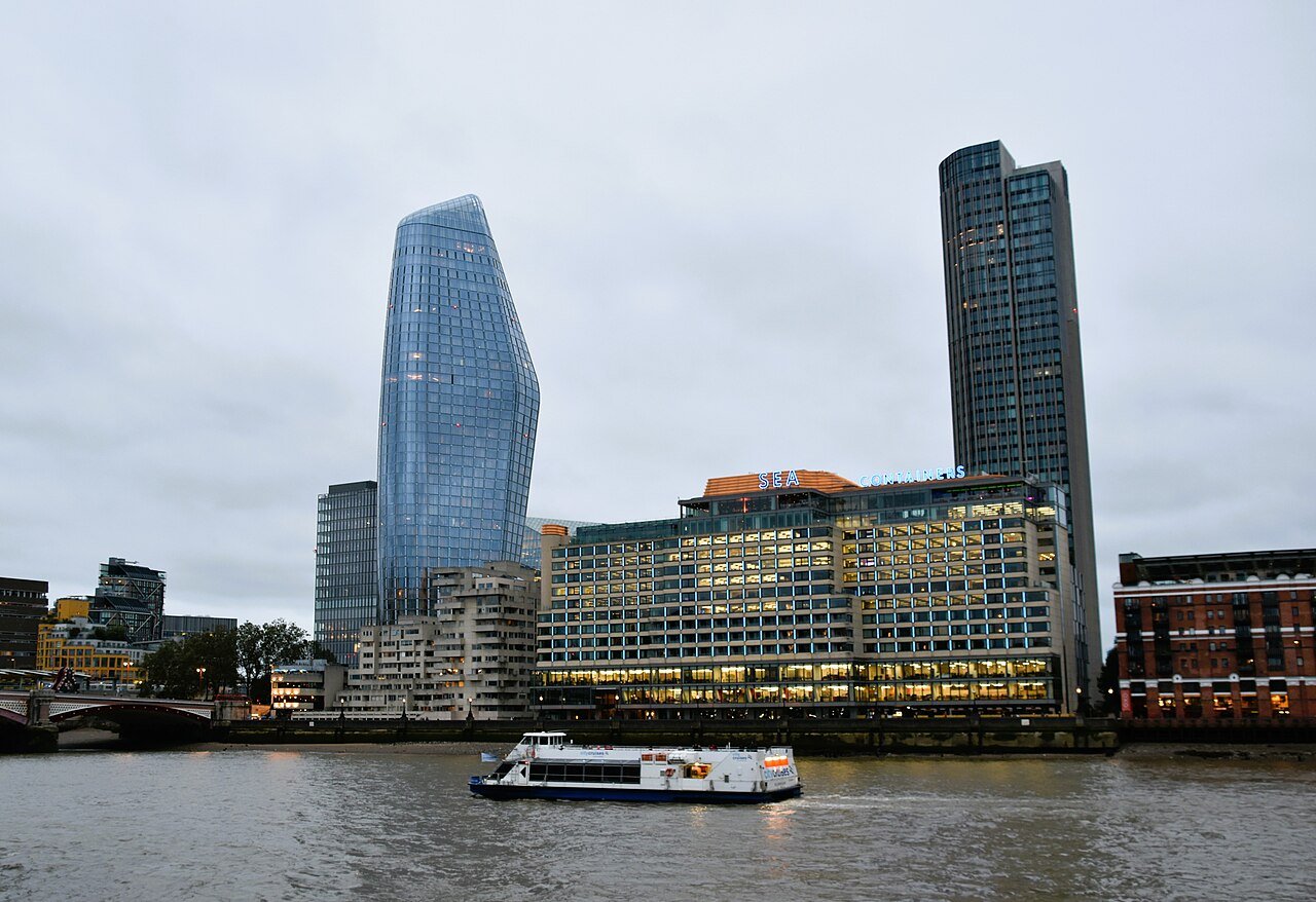 Sea Containers London hotel on the South Bank of the Thames with One Blackfriars behind